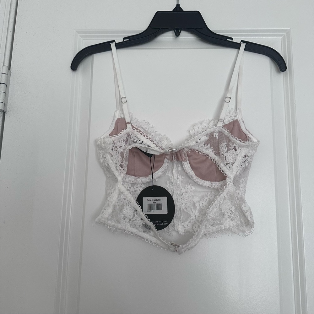 NWT - White Fox Boutique Sheer White Lace Bustier Crop Top Bralette Cami NWT - S - Picture 3 of 5